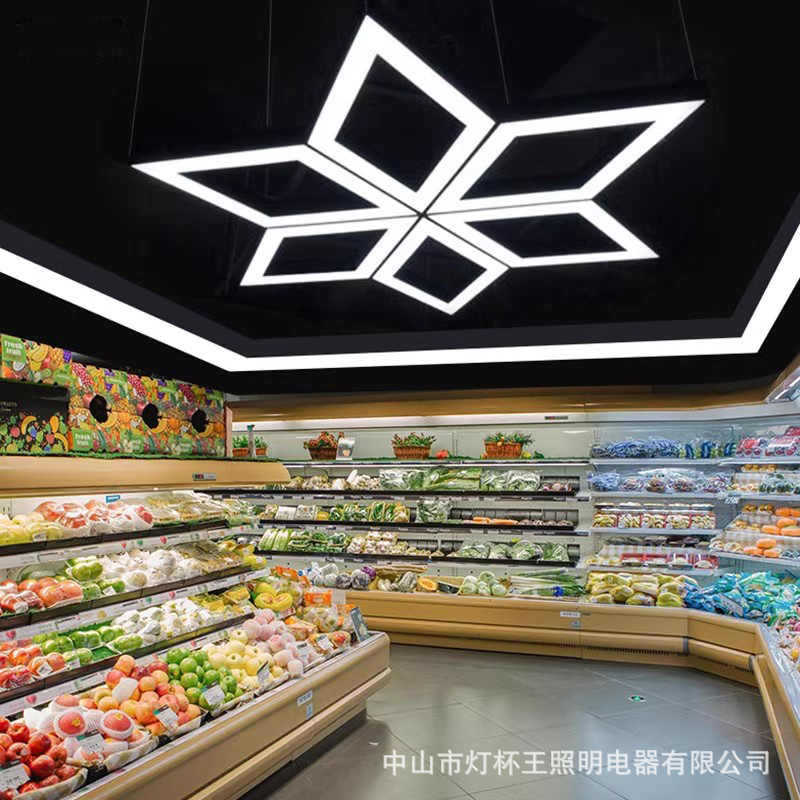 LED lámpara de forma de diamante sala de exposiciones oficina de conferencias gimnasio supermercado creativo lámpara de empalme de forma especial