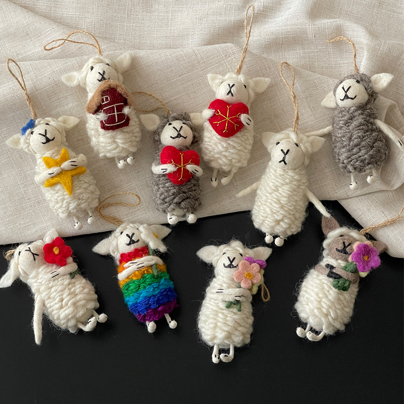 可爱小羊羊毛毡挂件尼泊尔包包挂饰钥匙扣立体动物玩偶配饰车挂