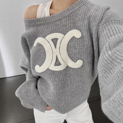 正确版本原标CEL家经典款凯旋门圆领套头羊毛针织衫毛衣男女
