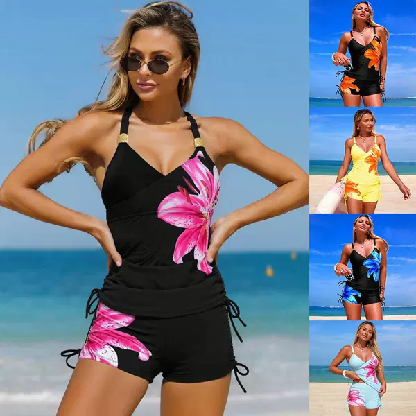 2027 New European and American Style Women's Swimsuits Amazon Two-Piece Conservative Sports Swimwear with Boxer Shorts in Stock Wholesale