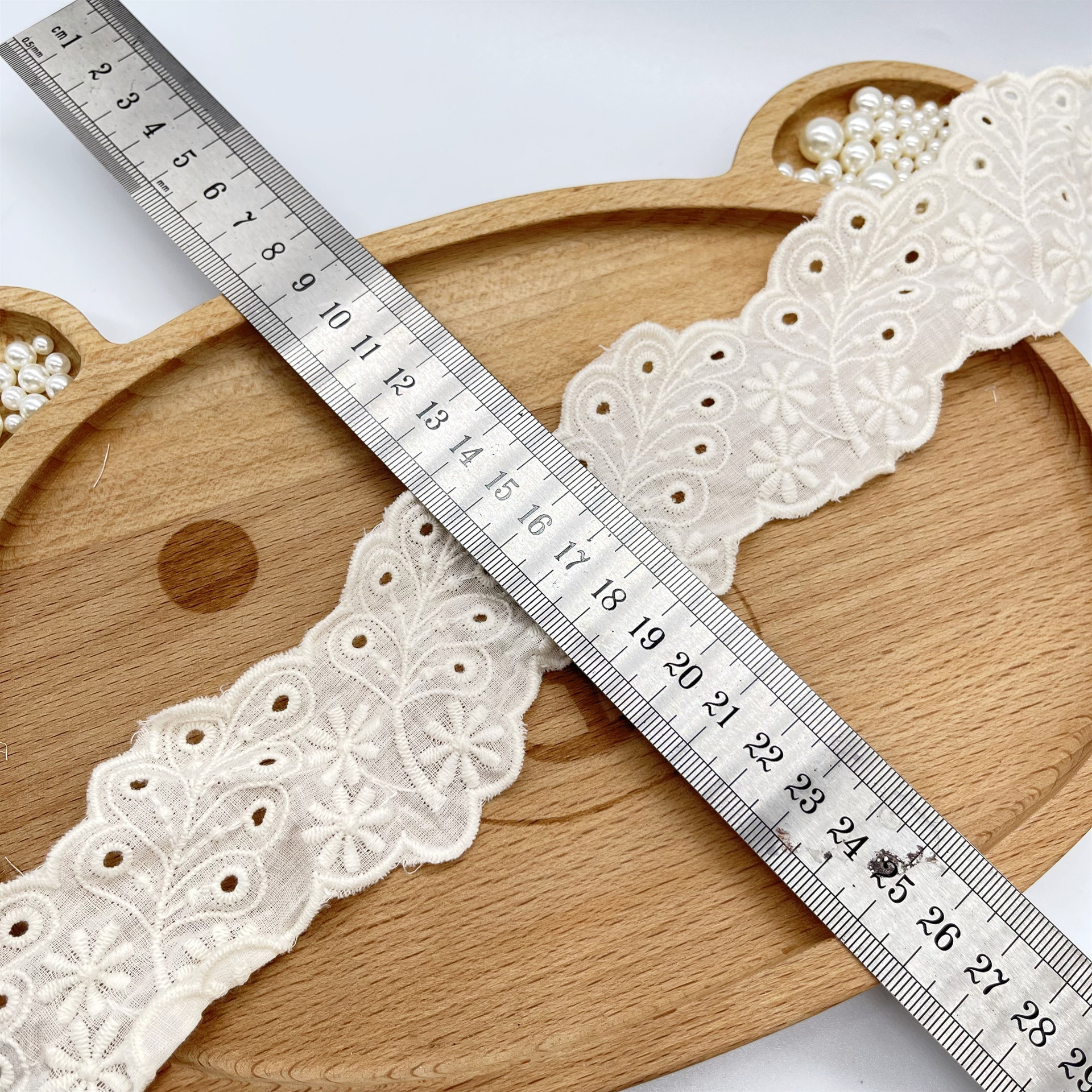 C-2643双边波浪树叶森系风格刺绣精梳棉刺绣棉布花边辅料