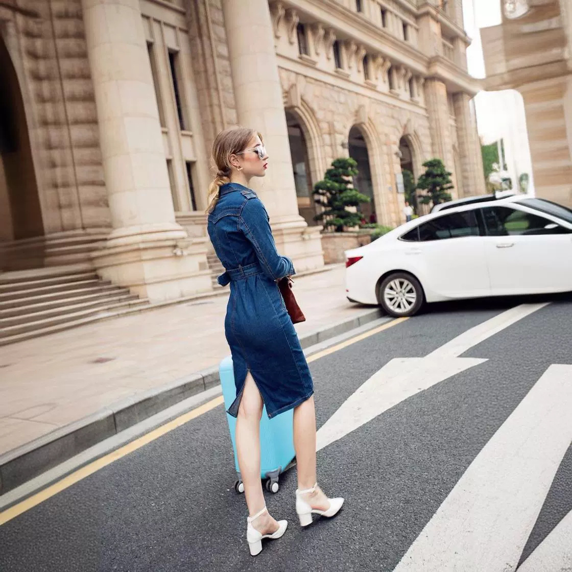 mid-length slim fit hip-hugging denim dress_mkmklike.com