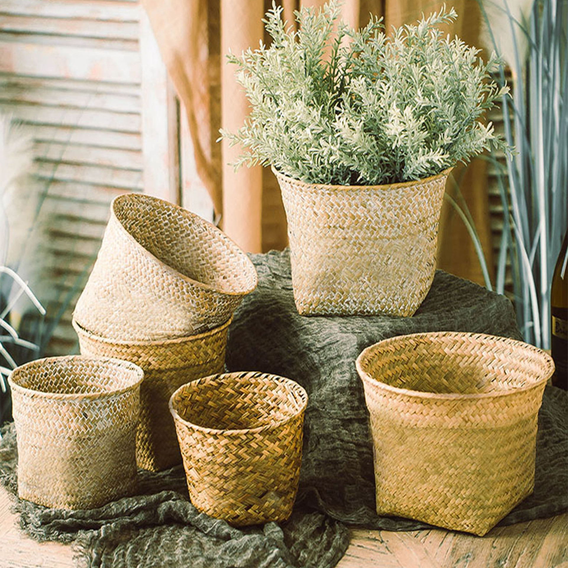 Natural Straw Plant Flower Basket Flower Pot Flower Arrangement Wicker Rattan Succulent Fake Flower Basket Flower Pot Flower Gardening Wholesale