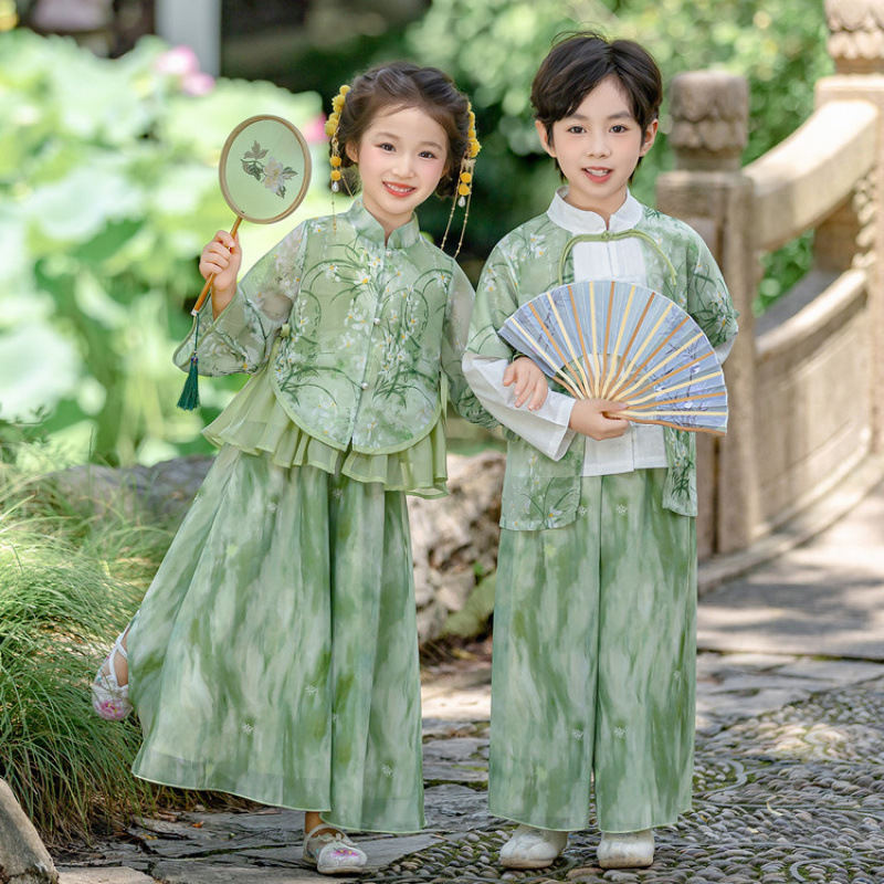 女童新中式汉服2025新款秋装儿童古风唐装国风套装男宝国学演出服|undefined