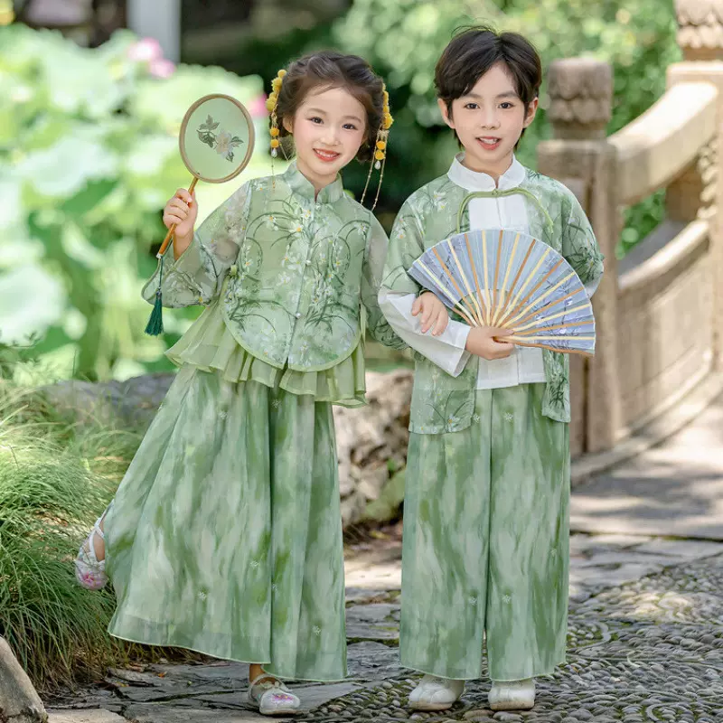 女童新中式汉服2025新款秋装儿童古风唐装国风套装男宝国学演出服