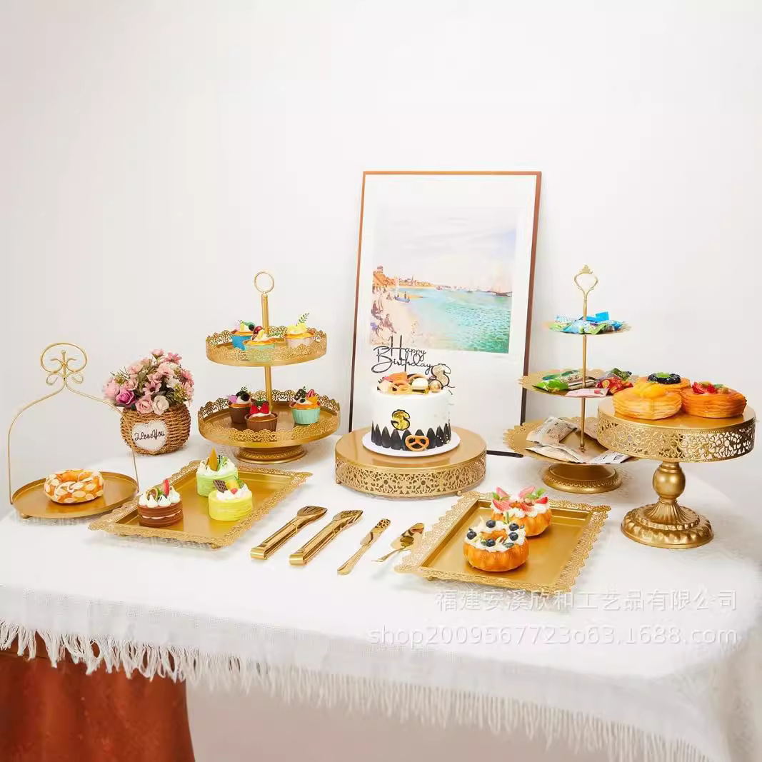 Mesa de postres, estante de exhibición, decoración, plato de dulces de dim sum, decoración de bodas, mesa de comida fría, bandeja de pastel doble