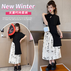 女童旗袍連衣裙演出表演裝夏季兒童新中式國風設計感改良黑色水墨