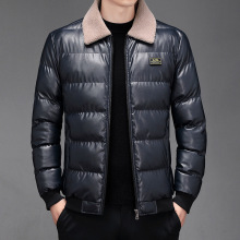 外贸秋冬男士皮棉衣PU男士皮夹克翻领棉袄子中老年男纯色外套棉服