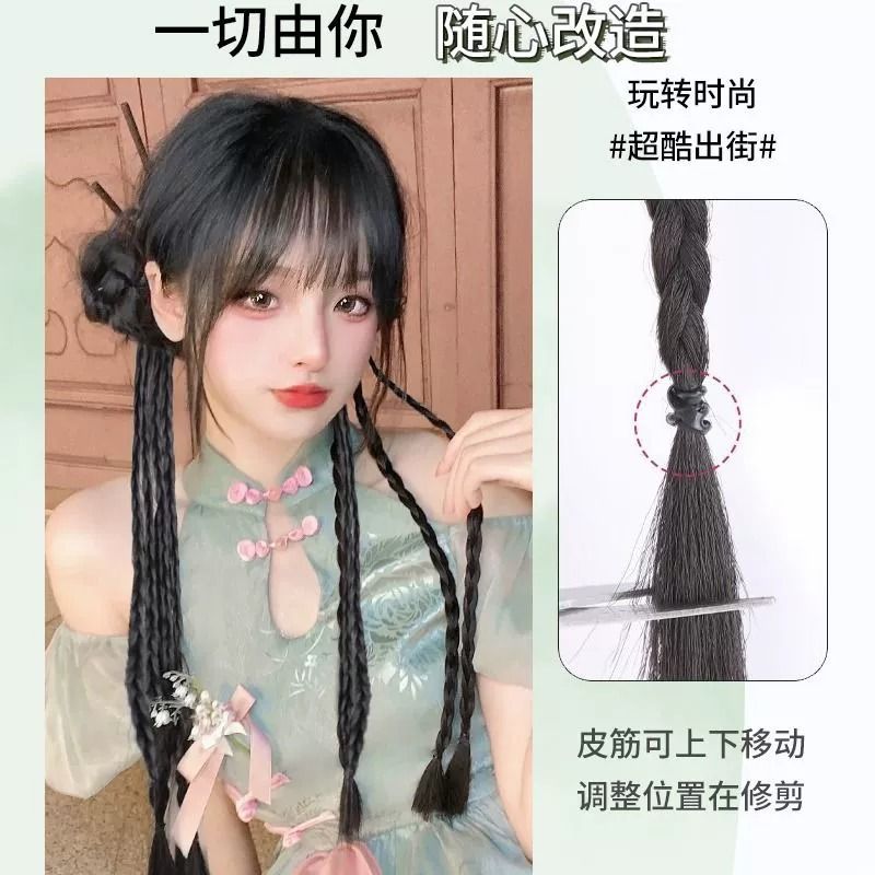 Nuevo estilo chino de las mujeres pequeña trenza Fishbone Twist trenza de boxeo Internet celebridad peluca natural de las mujeres alta cola de caballo