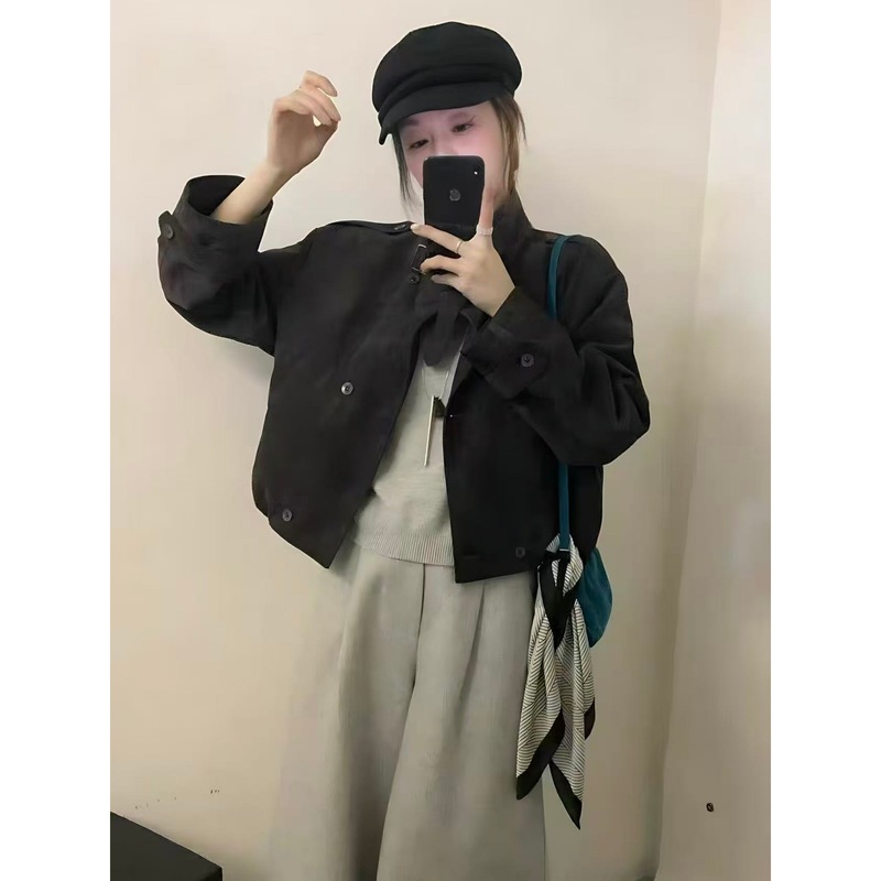 韩系复古立领短款工装外套女2025秋装新款休闲时尚百搭夹克上衣潮|undefined