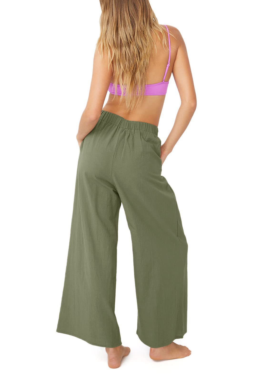 Effortless High-Waisted Wide-Leg Linen-Blend Trousers For Women, Comfortable Loose Fit Casual Palazzo Pants_ecoleips.com
