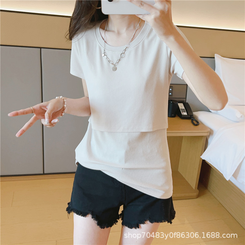 Elastic base body-friendly T-shirt for pregnant with a round collar…