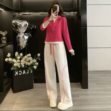 2025新款春秋穿搭套装女宽松显瘦休闲运动假两件卫衣阔腿裤两件套
