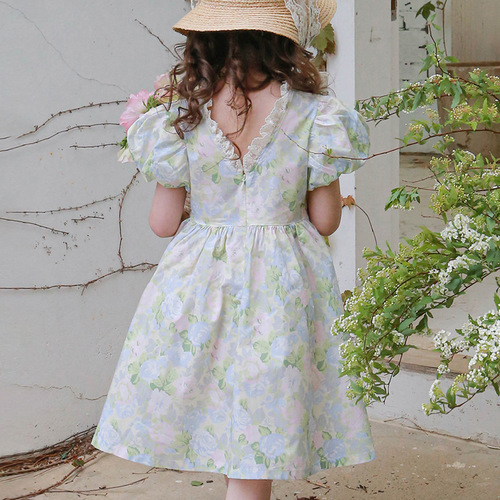 Little Girl Dress 2024 Summer Strawberry Patch Korean Children's Fashion Girl Fresh Style Flower Dress