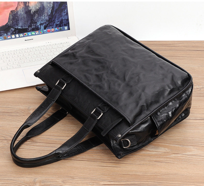 Cặp da nam cỡ lớn đựng laptop 15.6 inch, túi xách tay công sở kiêm túi du lịch bằng da bò — Da cây cao su, lót nhung cao cấp chi tiết 30