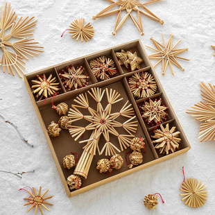 Amazon New Christmas Natural Environmental Protection Wheat Straw Tree Top Star Five-pointed Star Snowflake Christmas Tree Decorative Small Pendant