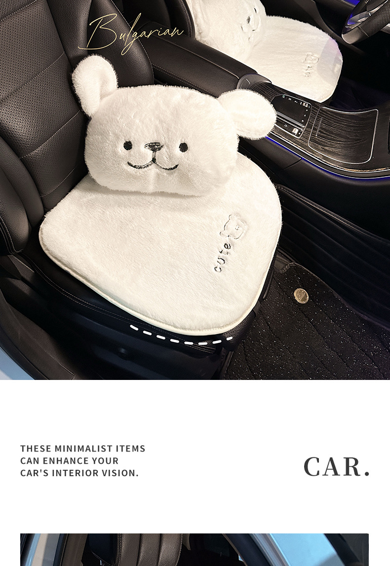 Car Seat Cushion Winter Plush Cartoon Cute Bear Fleece-Lined Thickeneded High-End Rear Single-Piece Seat Cover for Girls