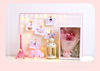 Cartoon photo with animals, decorations for kindergarten, flower shop, wooden cards, tea