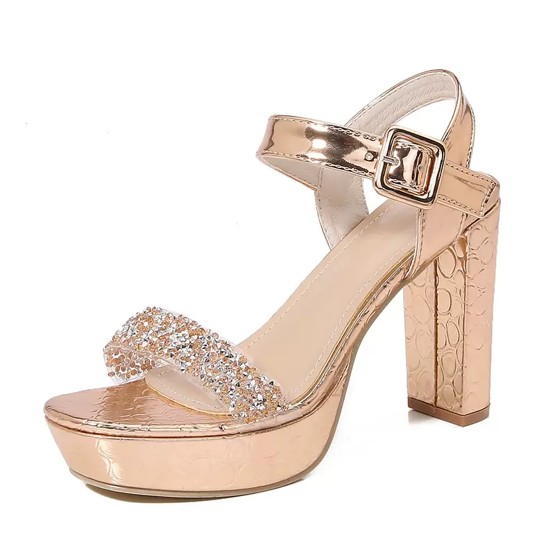 2024Ladies shoes跨境波西米亚新款时尚水钻拖鞋韩版厚底高跟女鞋