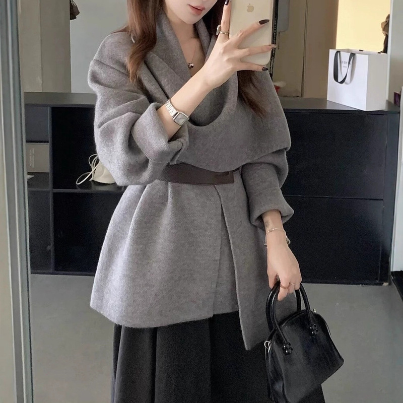 时尚休闲加厚披肩针织衫大衣女中长款气质高级感宽松显瘦毛衣外套|undefined