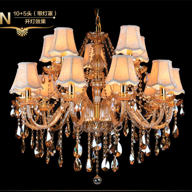 Lámpara de cristal ámbar dorado europea sala de estar dormitorio comedor ingeniería de iluminación simple atmósfera creativa vela Zhongshan