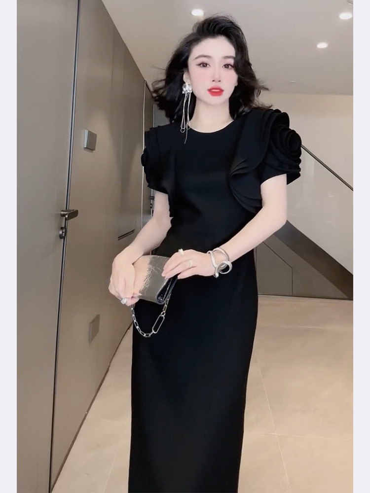 Đầm đen dáng ôm phong cách Hepburn thời trang hè mới FL231696, đầm dài thanh lịch kiểu Pháp — Màu đen chi tiết 3