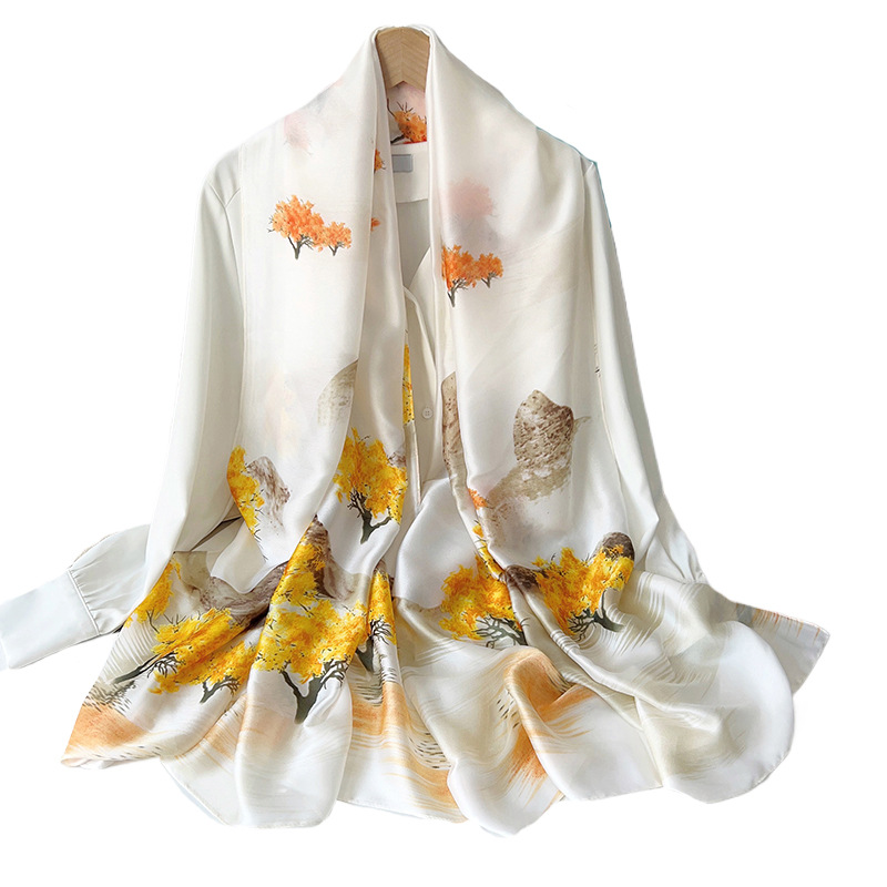 Nueva moda coreana de seda seda seda seda impresa bufandas para enviar a mamá temperamento elegante bufandas de aire acondicionado al por mayor