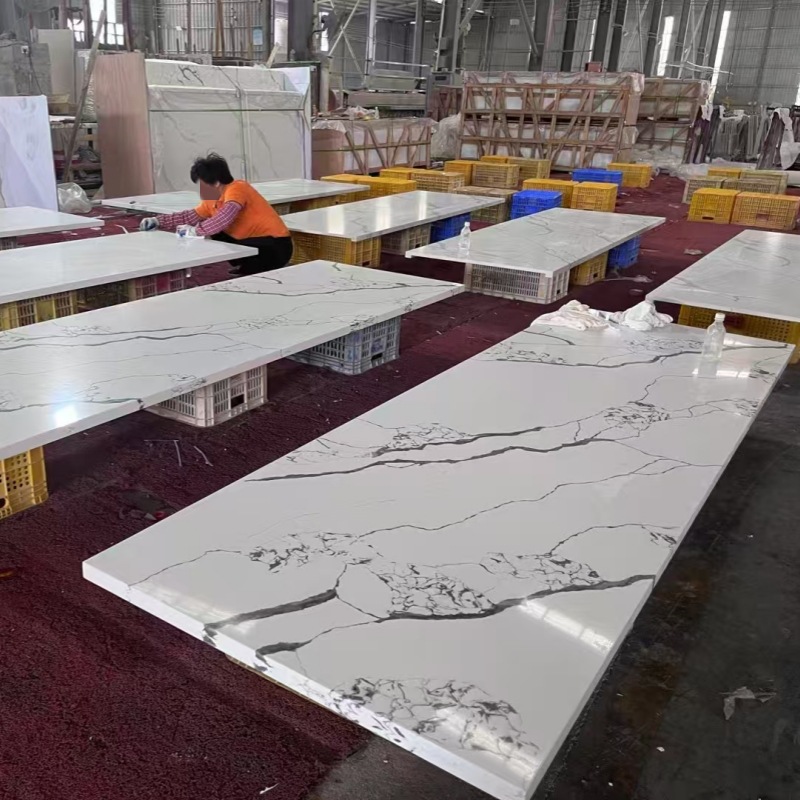 云浮厂家定制鱼肚白厨房石英石台面中岛台吧台桌面洗手台面石材