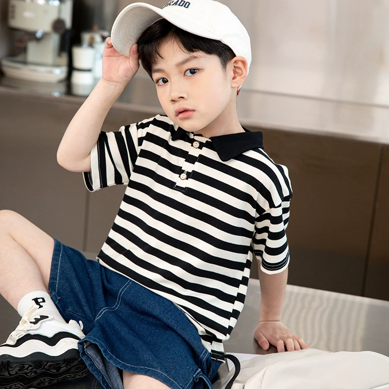 Рубашка-поло для мальчиков, летняя, с короткими рукавами, новая модель 2024 года, для детей малых и средних размеров, летняя футболка с отложным воротником, повседневные топы для мальчиков