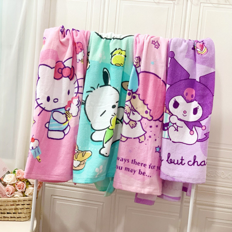 Korean Cartoon Anime Sanrio Kuromi Kidsren Adult Kt Cat Bath Towel Beach Wrap Blanket Wipe Towel