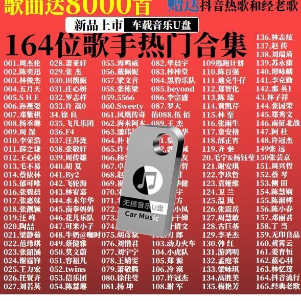 Chinese Peak Car USB Music Classic Songs 8090 Popular Pop Hits Dj Polygram Heavy Bass No