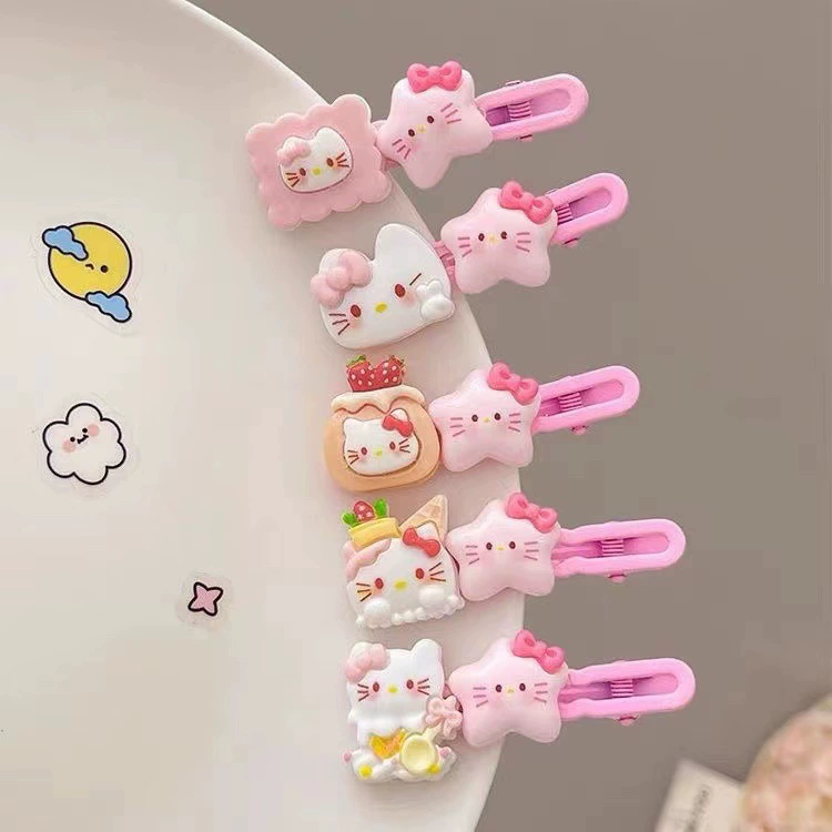 Набор аксессуаров для волос (Hello Kitty) — 10 штук милых японских мультяшных заколок, шпильки и резинки, розовый