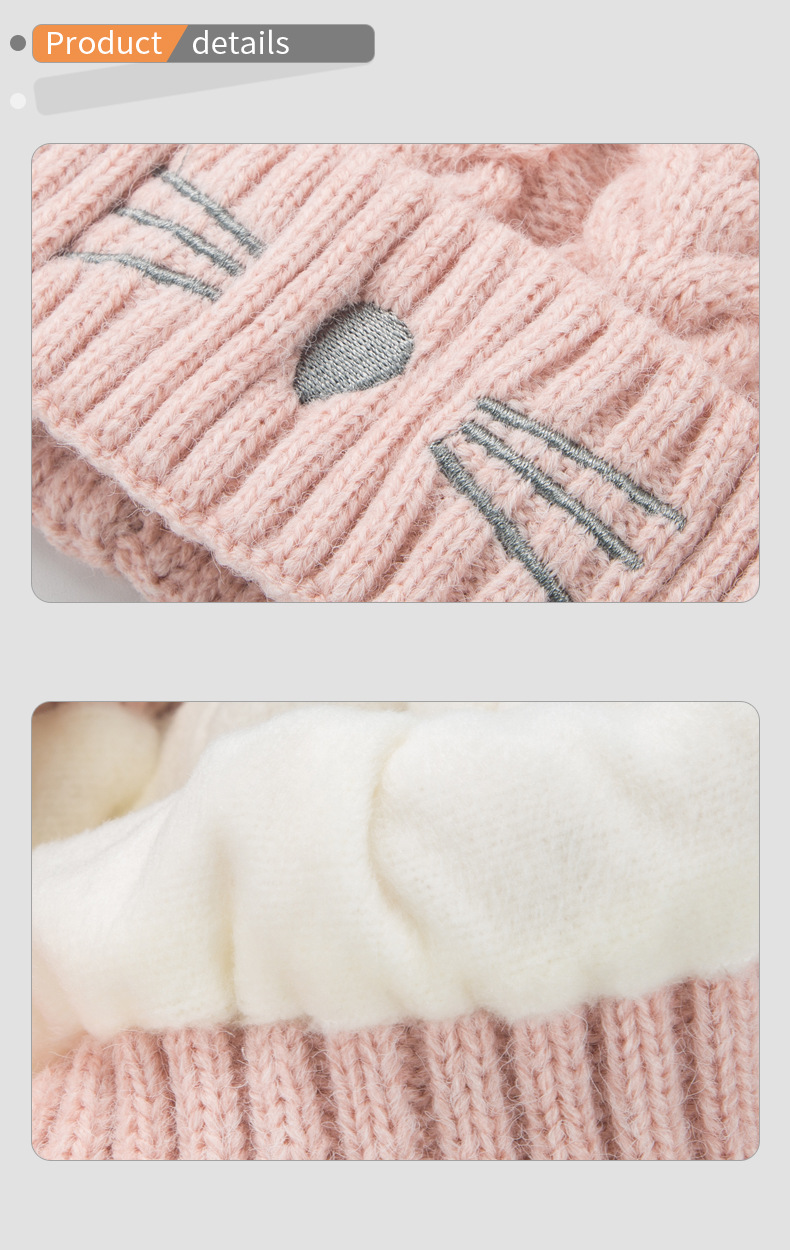 2021 New Baby Hat Autumn And Winter Cute Fleece Lined Warm Cartoon Fur Ball Woolen Cap Children Baby Knit Hat display picture 5