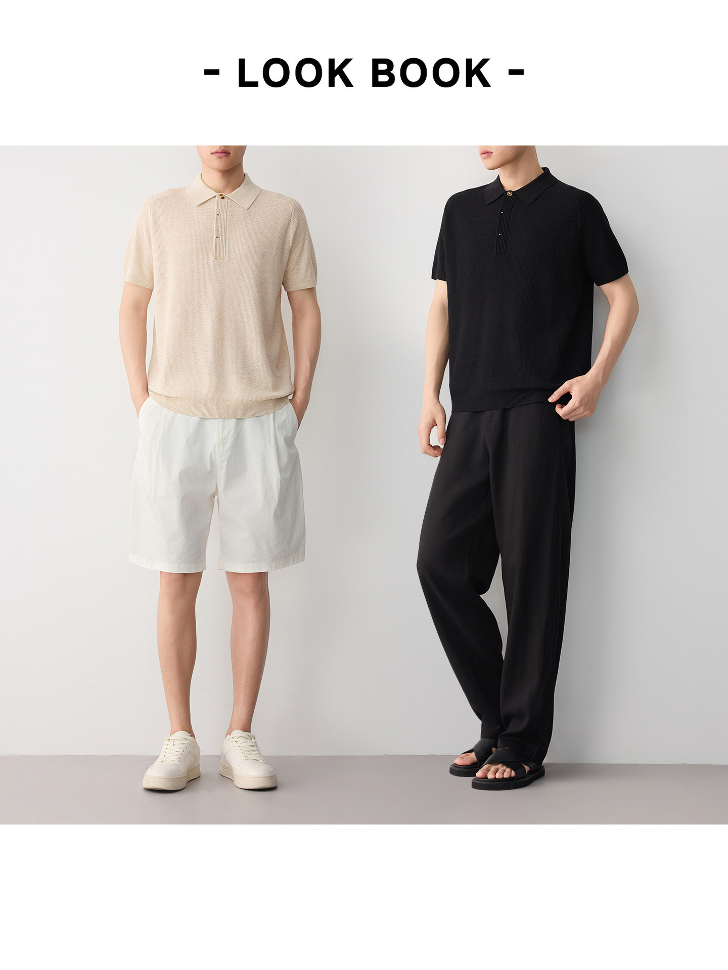 Áo polo nam tay ngắn phong cách cổ điển chất liệu linen pha — đen
