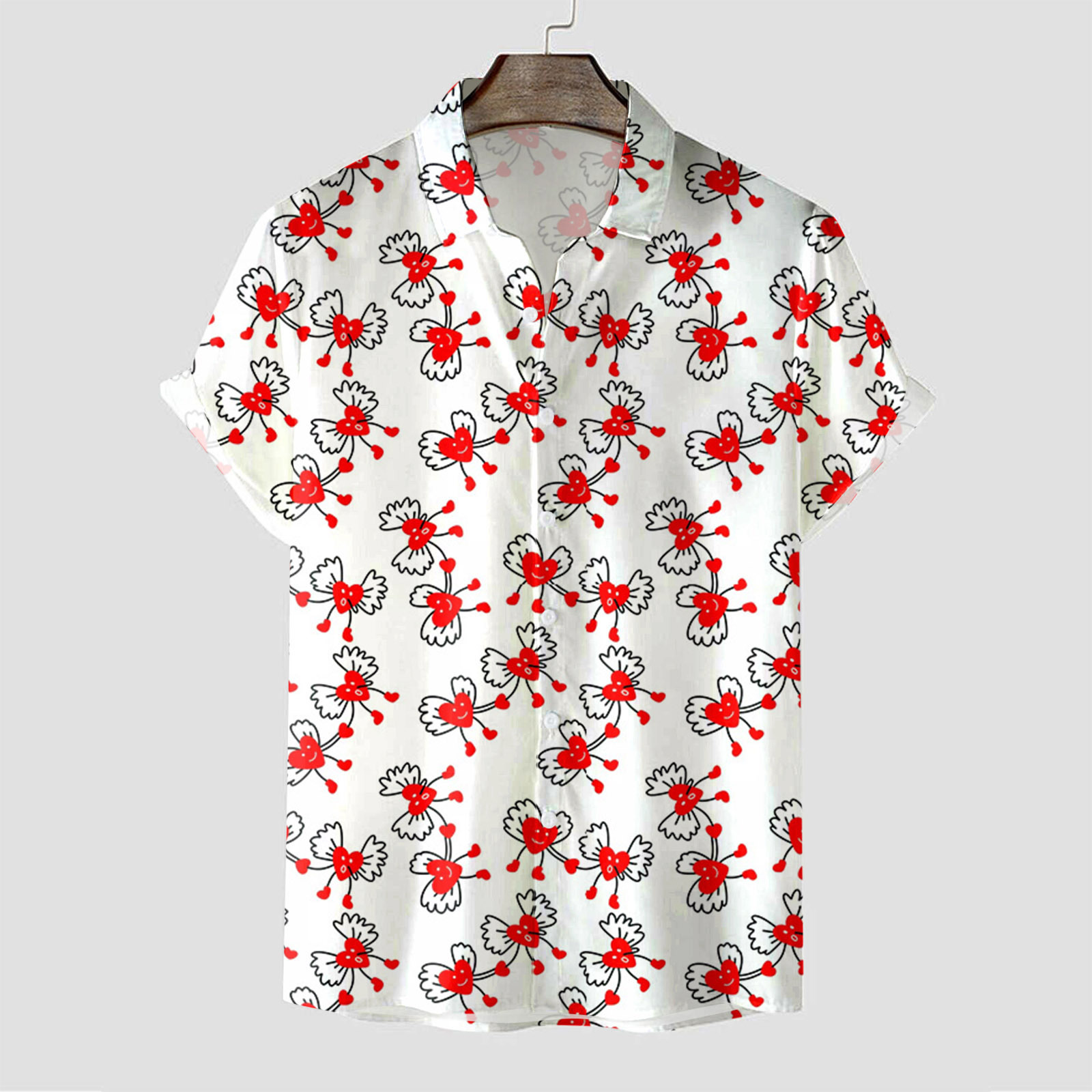 Camisa de manga corta para hombre transfronteriza de la estación Camisa estampada digital 3D de cuatro lados Camisa explosiva del día de San Valentín