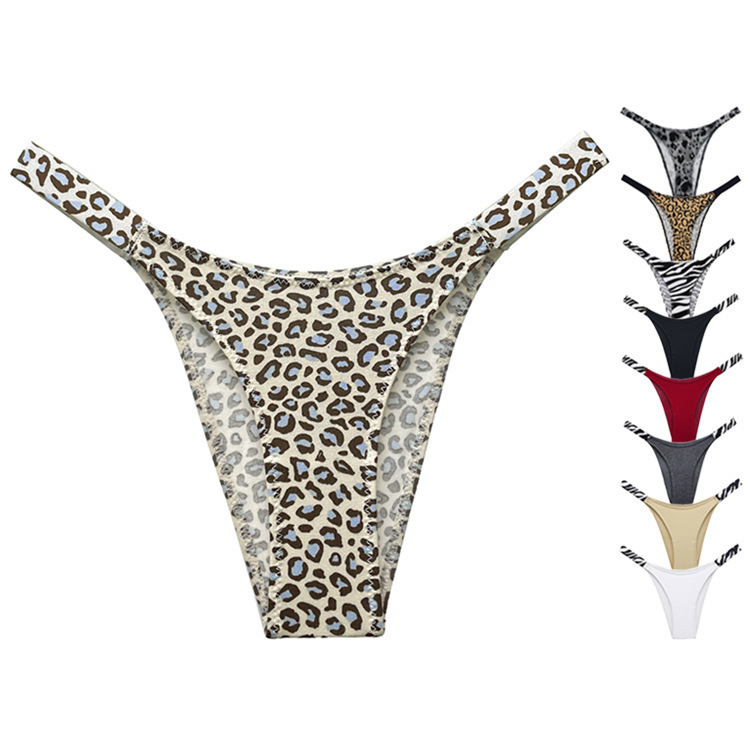 Dropshipping! 1051V European and American Pure Cotton V-Shaped Panties with Half-Coverage, Wide Elastic Band, Zebra and Leopard Print, Side Pockets, Women's Underwear