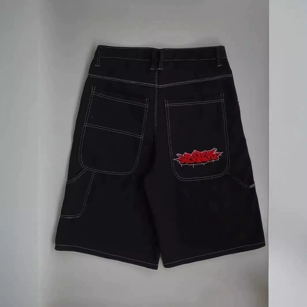 Мужские джинсовые шорты в стиле Y2K, летние, свободного кроя, с вышивкой в стиле хип-хоп, ретро, готика, Harajuku.
