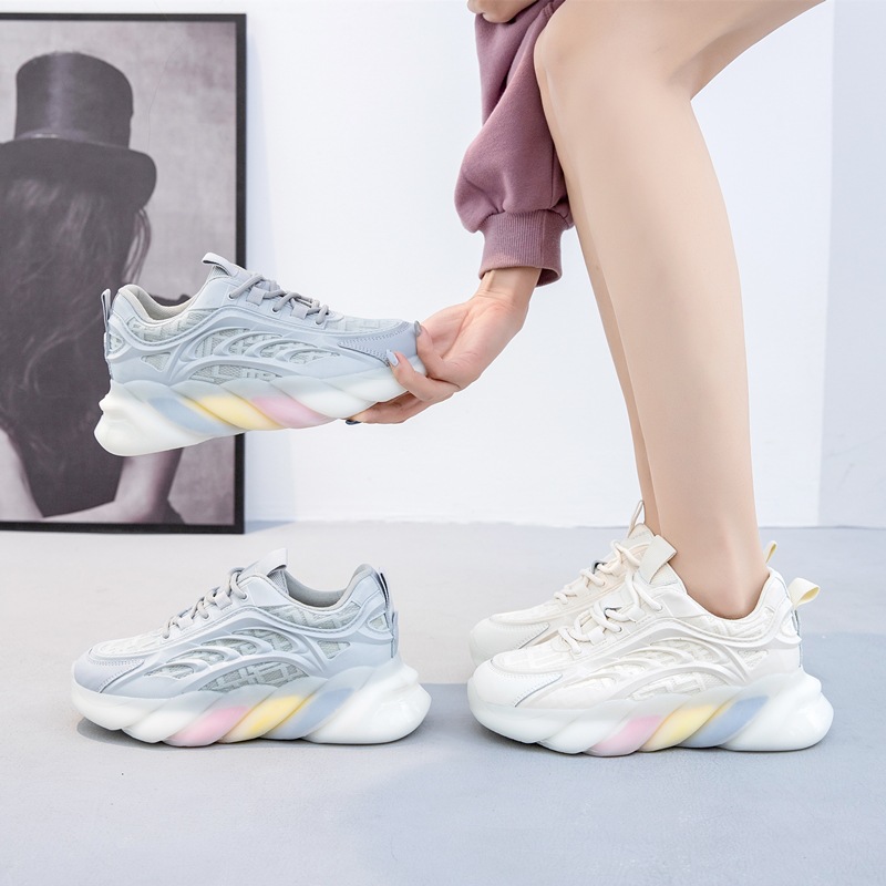 彩虹底老爹鞋女2021春季新款百搭韓版休息鞋時尚厚底透氣運動鞋潮