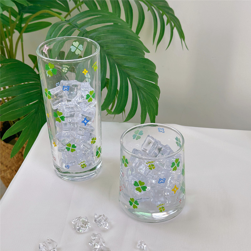 Warm Porcelain Four-leaf Clover Tall Glass Coffee High-Value Home Cold Drink Cup, 2025 New Summer Cup_voghion.com