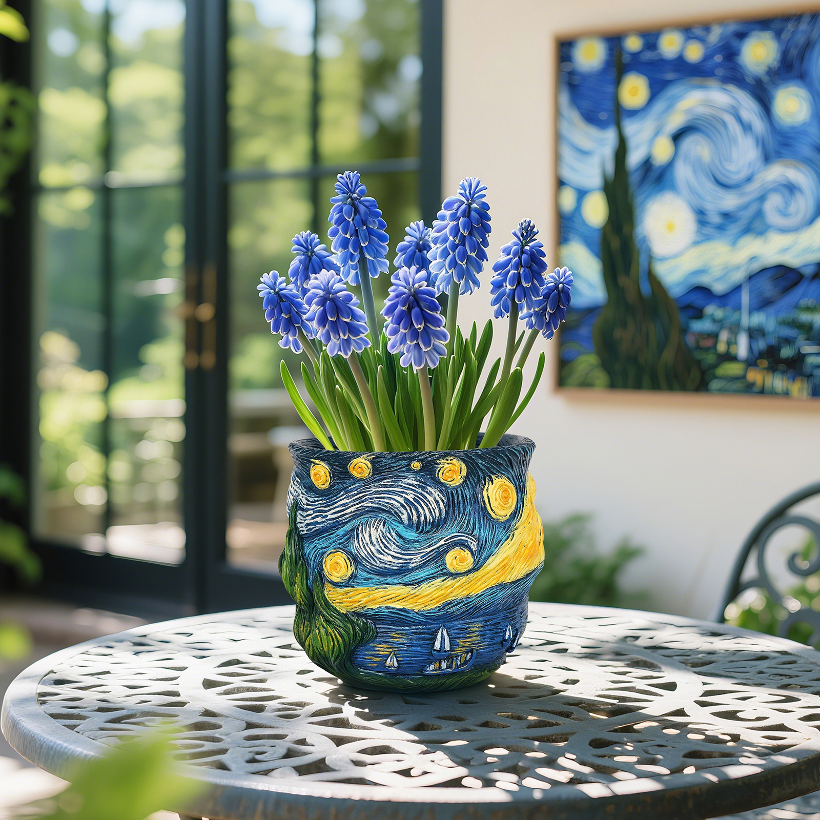 Kindergarten Hot Selling Van Gogh Inspired Series Starry Sky and Galaxy Resin Flower Pots Creative Home Desktop Garden Planting Containers