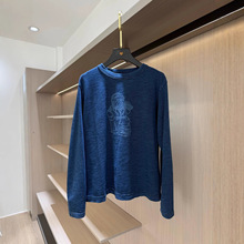 日系潮流经典印花水洗圆领长袖纯棉竹节棉女宽松长袖T恤卫衣