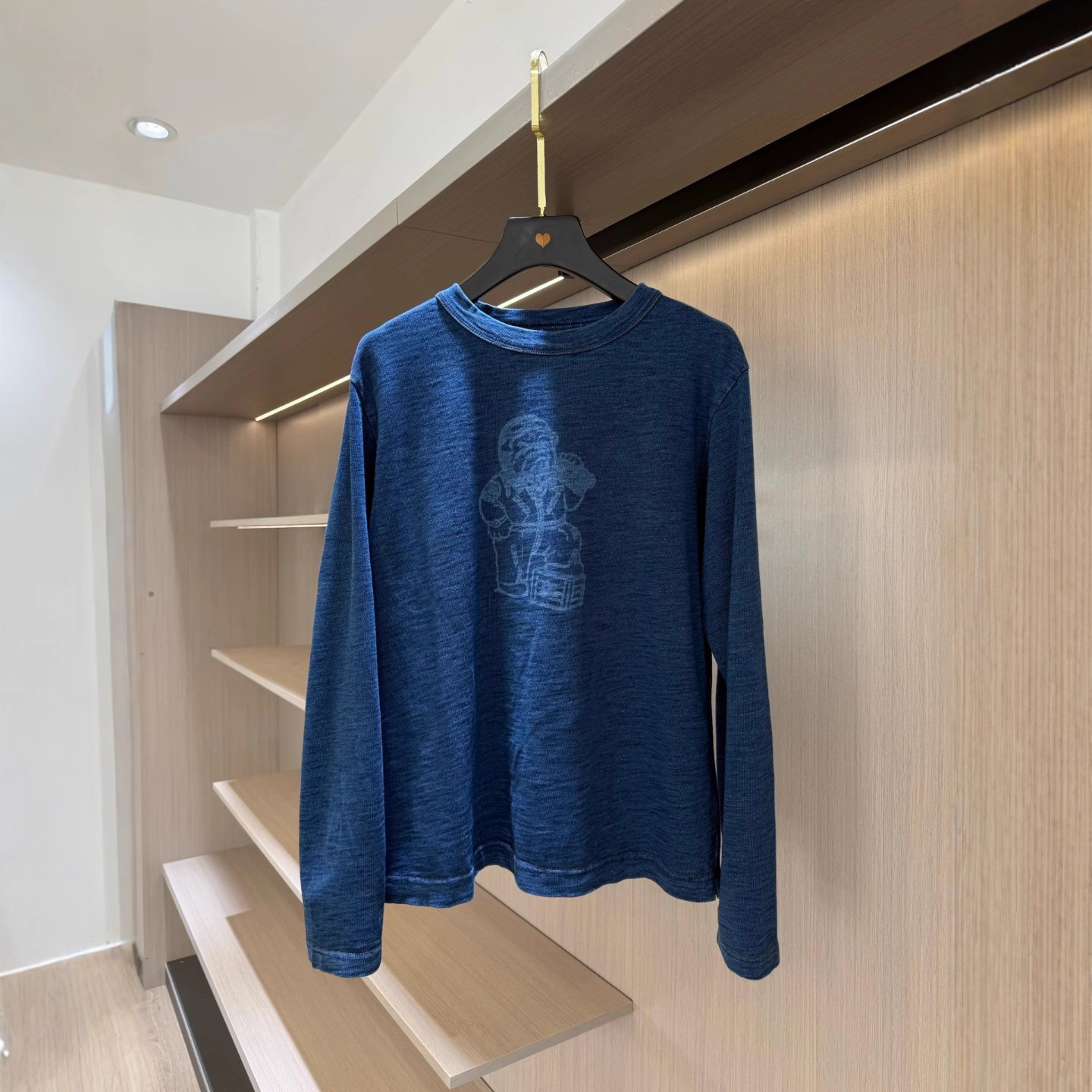 日系潮流经典印花水洗圆领长袖纯棉竹节棉女宽松长袖T恤卫衣