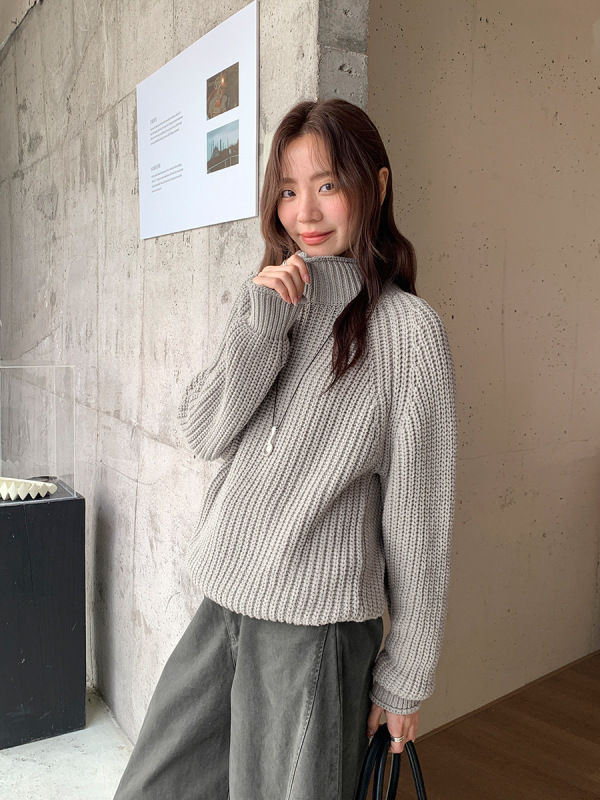 广州十三行2025秋冬韩系慵懒风肌理感半高领纯棉宽松毛衣女03101|undefined