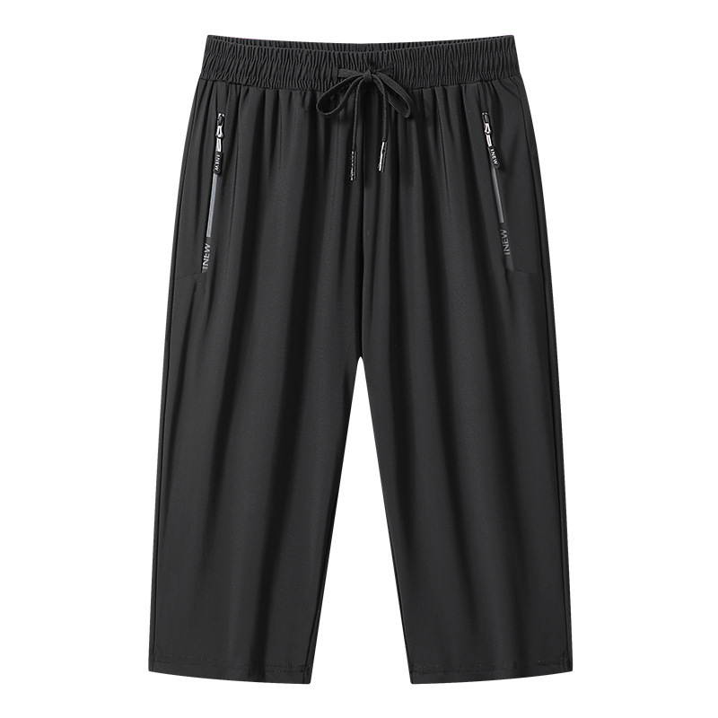 Summer Ice Silk Cropped Pants for Men, Stretchy, Cool, Comfortable, Sports and Leisure, Loose, Plus Fat, Plus Size, Outdoor Quick-Drying Pants