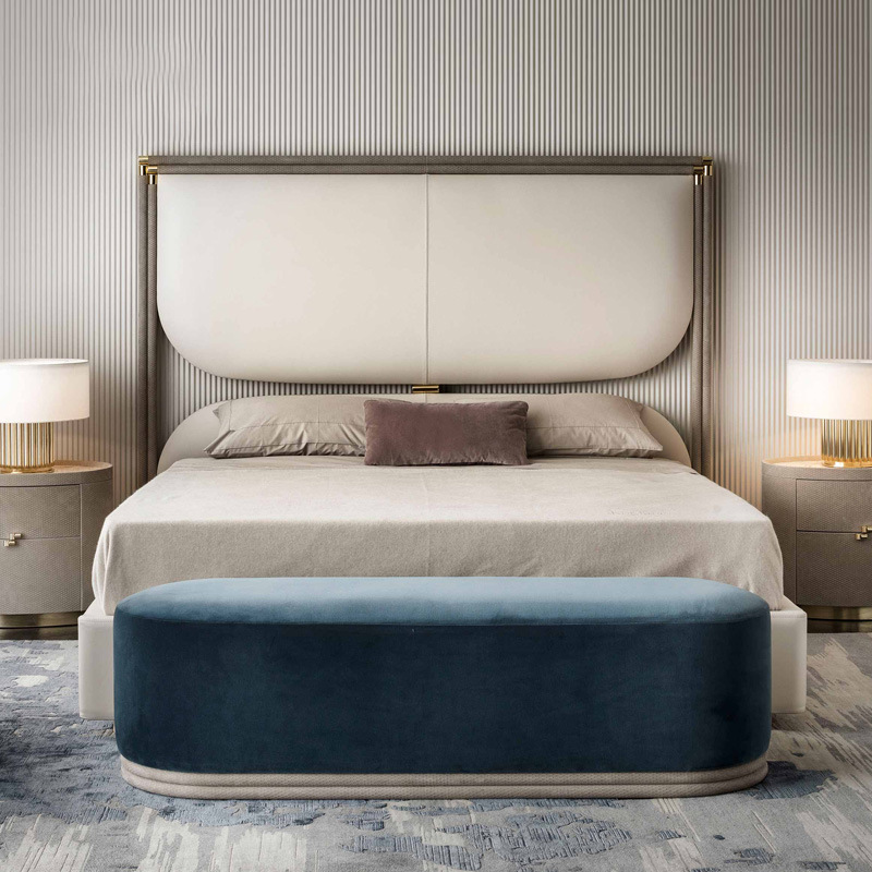 現代輕奢床 高檔真皮床公主網紅雙人床婚床意式Rugiano主臥軟包床