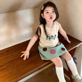 女童夏季套装多巴胺短裙2026女宝宝新款针织背心上衣百搭半身裤裙