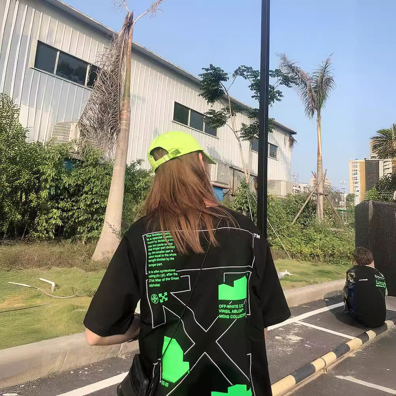 卸売オフ半袖owファッションブランド溶解矢印グラデーション星空スプラッシュインクTシャツ3Dプリント警告線カップル着用|undefined