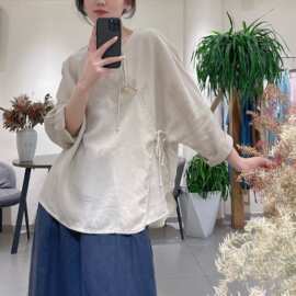 2026夏季中式改良上衣女禅意盘扣佛系衣服苎麻薄款中国风衬衫茶服