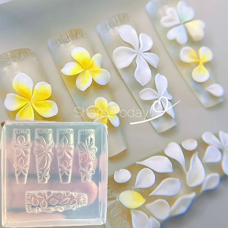 Plumeria hand-carved flower nail art silicone mold, high-transparency, DIY flower press-on nails, nail decoration tool, resistant to oxidation