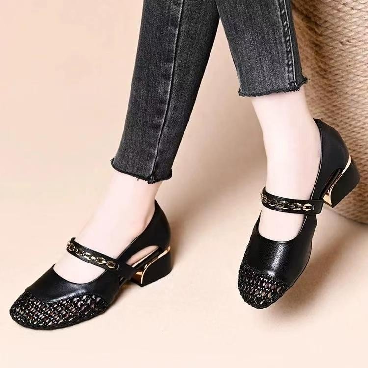 2026 verano nuevo estilo exterior zapatos de mujer transpirables tacones gruesos versátiles zapatos individuales
